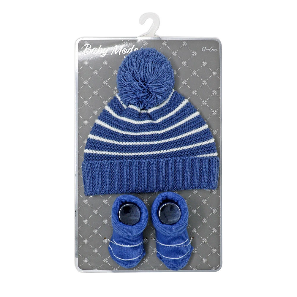 Baby Mode Navy Knit Hat & Bootie Set 0-6M