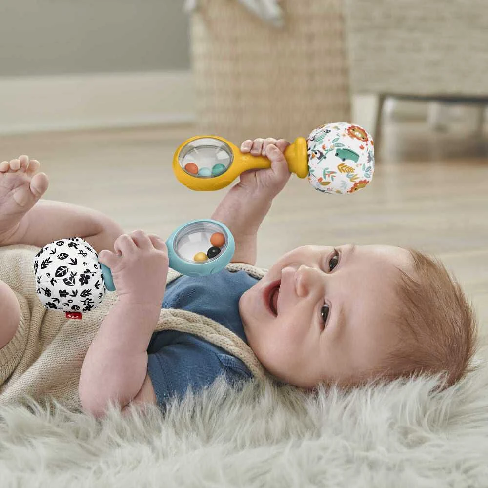 Fisher-Price Baby Rattle 'n Rock Maracas Toys, Set of 2 for Infants 3+ Months, High Contrast