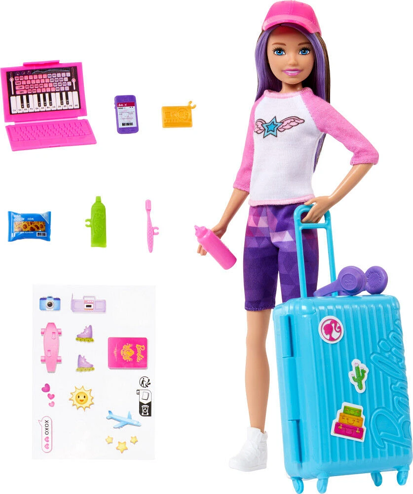 Barbie Skipper Doll & 1 Accessories, Travel Set with Luggage, Sticker Sheet & More