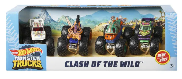  Hot Wheels Monster Trucks, Transporter and Racetrack, Includes  1:64 Scale Bone Shaker Monster Truck and 1:64 Die-Cast Toy Car : Toys &  Games