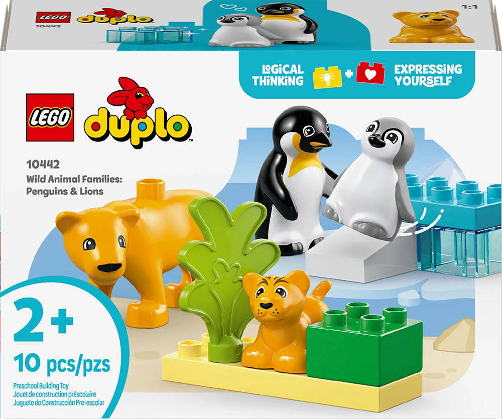 LEGO DUPLO Familles d'animaux sauvages : Pingouins et lions Jouet d'imagination pour un jeu créatif 10442