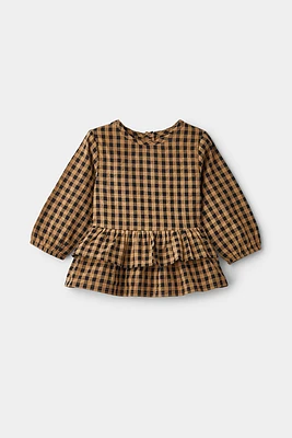 RISE Little Earthling Ruffle Peplum Dress Brown