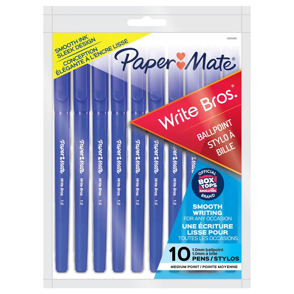 Paper Mate Ballpoint Pens, Write Bros. Blue Ink Pens, Medium Point (1.0 mm), 10 Count