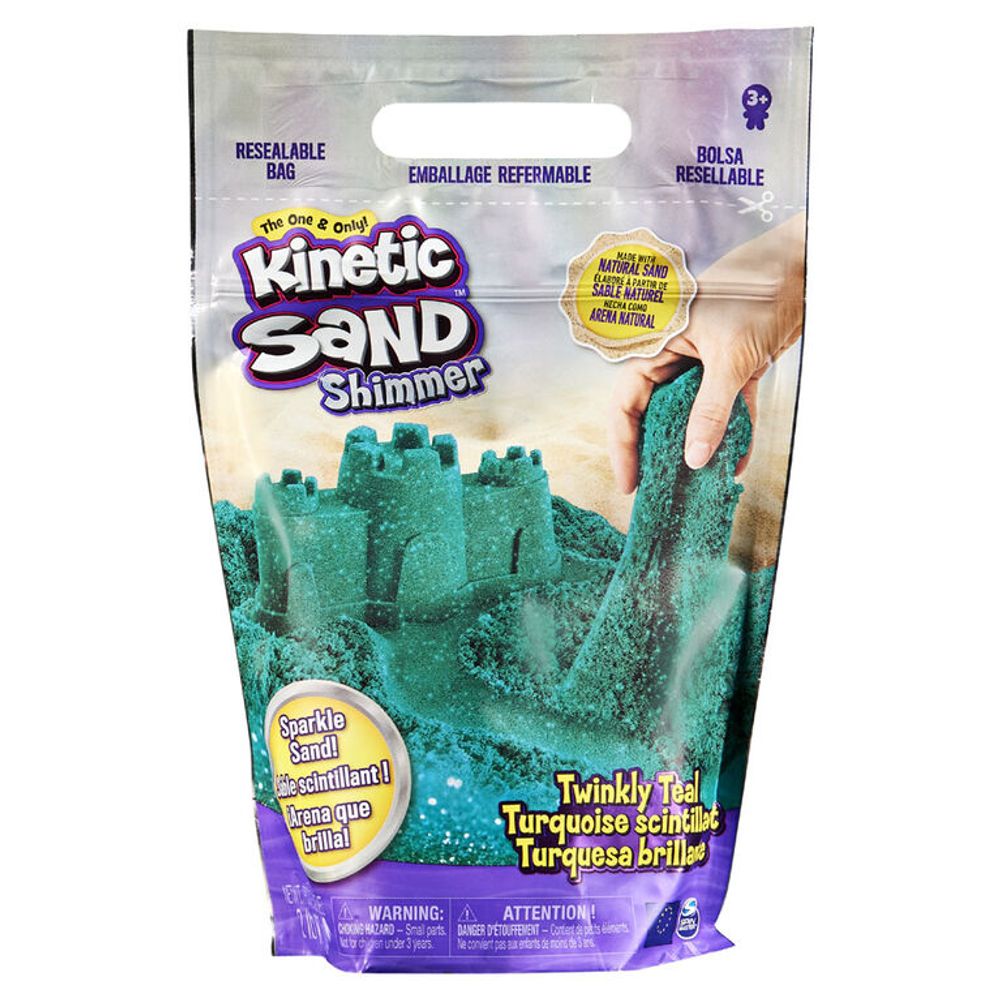 Spin Master Kinetic Sand, Twinkly Teal 2lb Bag of All-Natural Shimmering  Sand for Squishing, Mixing and Molding
