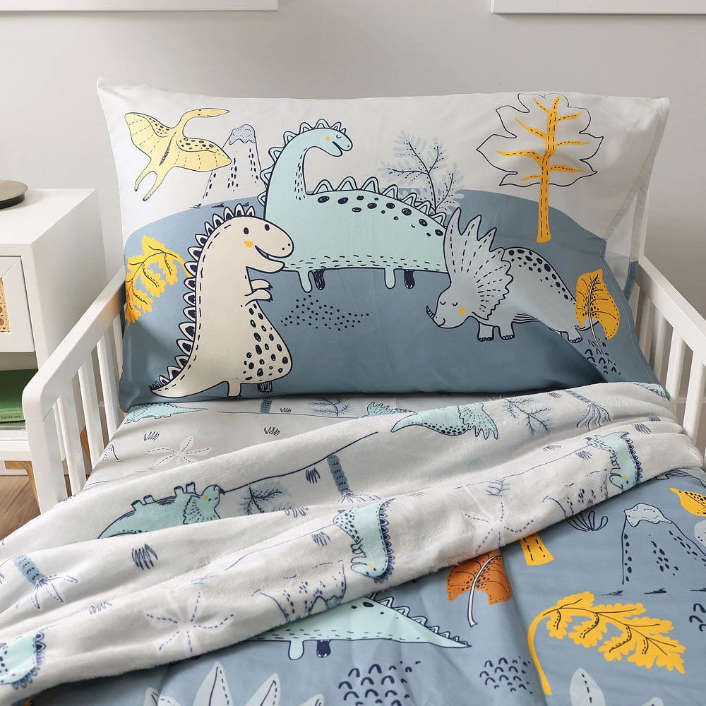 Parure de lit pour tout-petit de 3 pièces, Dinosaure gris