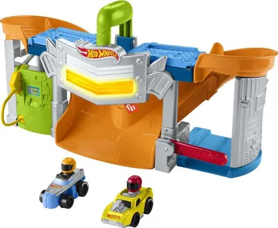 Fisher-Price Little People Hot Wheels Race Track for Toddlers, Race and Go Track Set, 2 Cars