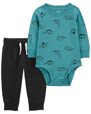 Carter's Two Piece Dinosaur Bodysuit Pant Set Turquoise 