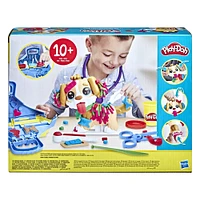 Play-Doh, Coffret Le cabinet vétérinaire avec chien, mallette avec rangement, 10 outils et 5 pots de pâte à modeler atoxique