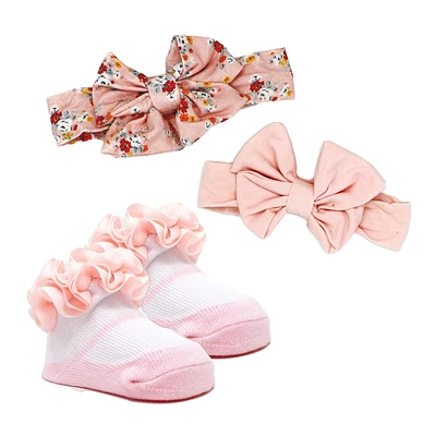 Ensemble 3 pièces bandeau et chaussettes Baby Mode Signature : Rose Floral