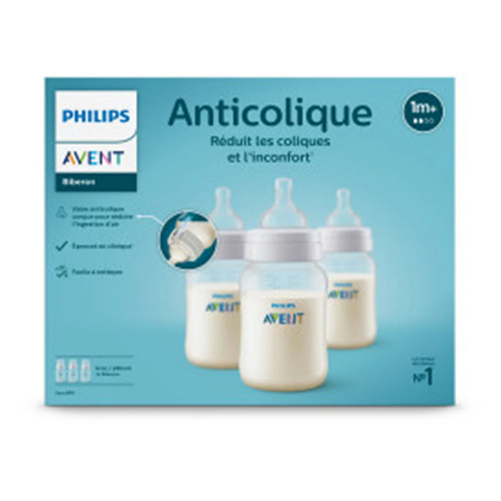 Philips Avent Anti-colic Baby Bottle, 9oz, 3 pack, SCY103/03