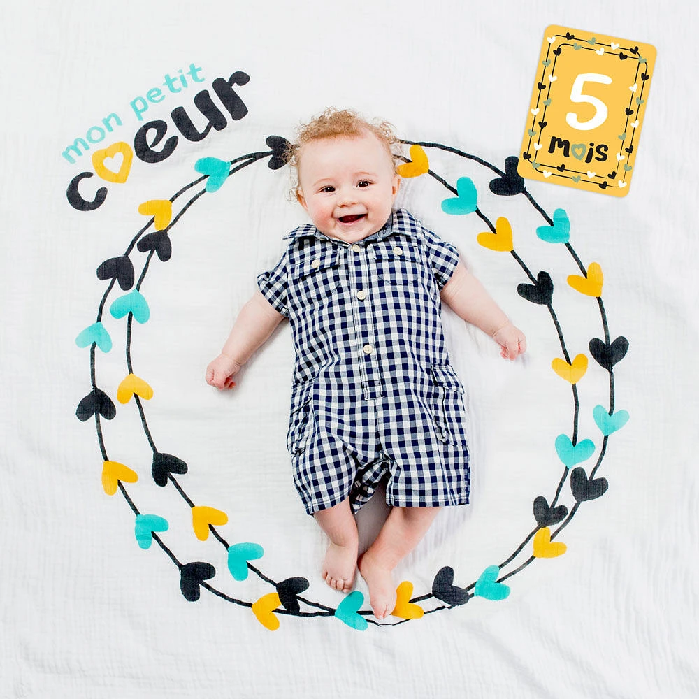 Lulujo - Mon Petit Coeur Milestone Blanket - French Edition