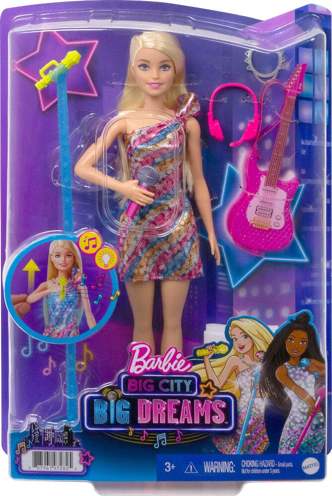 Barbie: Poupée Barbie Big City, Big Dreams " Malibu " (29 cm, Blonde) avec Musique, Lumière, Microphone et Accessoires - Édition bilingue