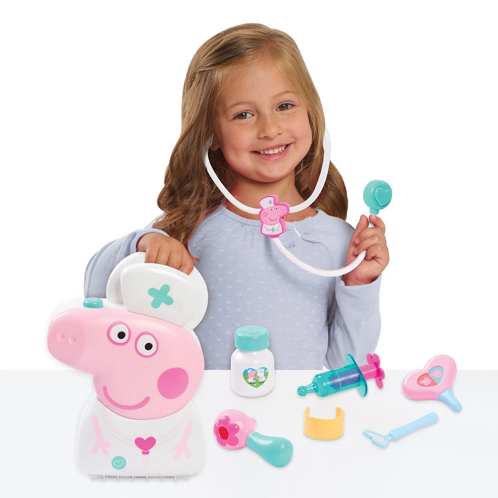 Peppa Pig Checkup Case Set with Carry Handle, 8-Piece Doctor Kit for Kids with Stethoscope