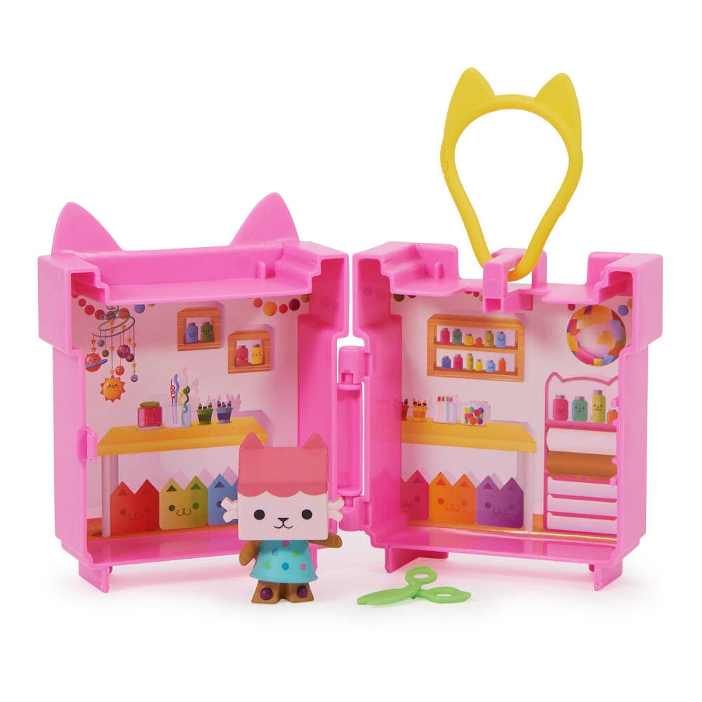 Gabby's Dollhouse, Mini Clip-On Playset with Baby Box Cat Toy Figure and Dollhouse Accessories