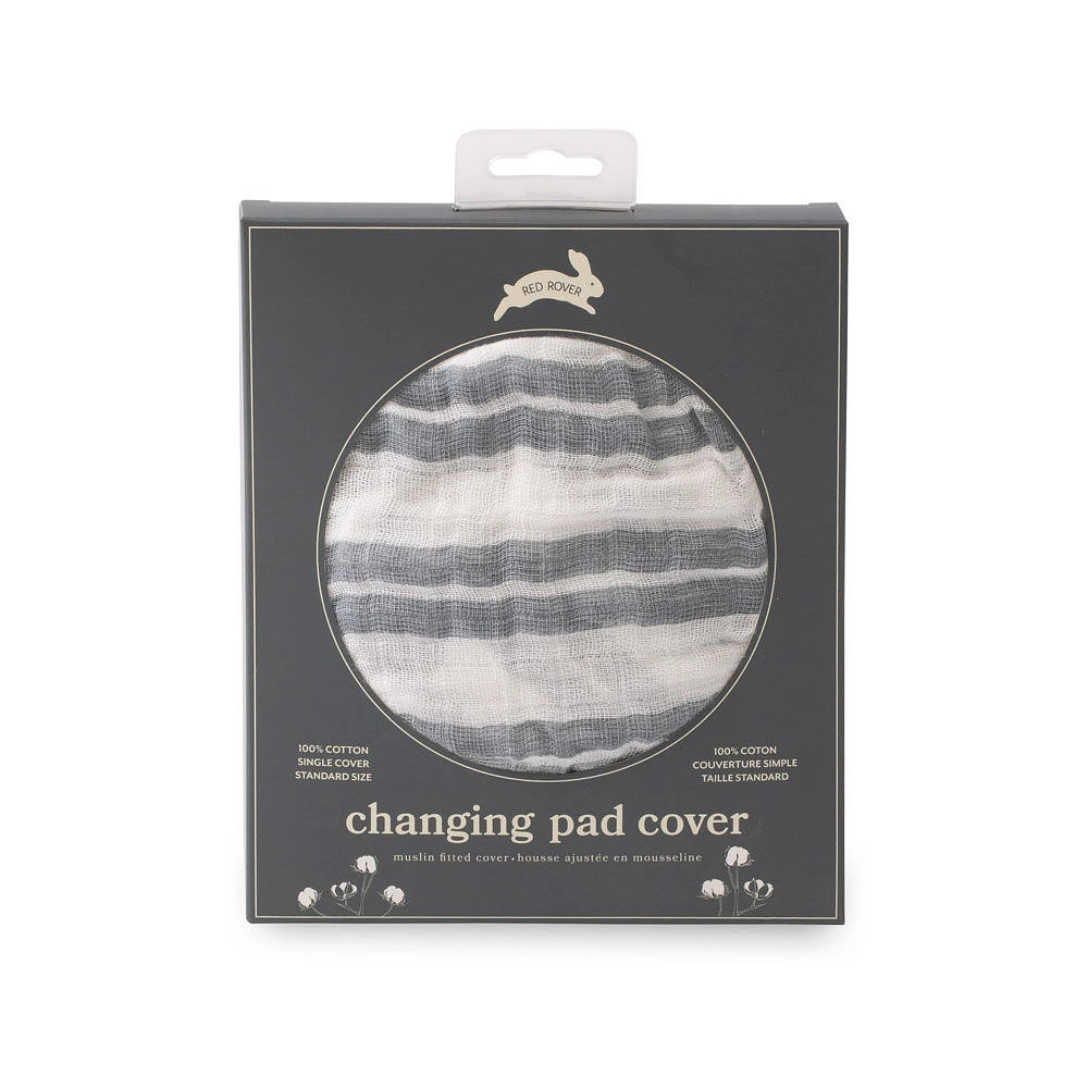 Red Rover - Cotton Muslin Changing Pad Cover - Grey Double Stripe - R Exclusive