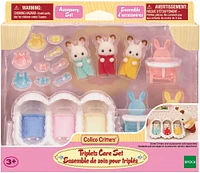 Ensemble de soins pour triplés de Calico Critters, ensemble de jeu pour maison de poupée avec accessoires et 3 figurines