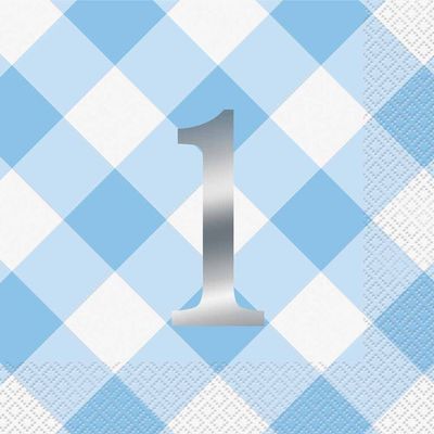 Gingham 1st Bday Lunch Napkins 16 pieces