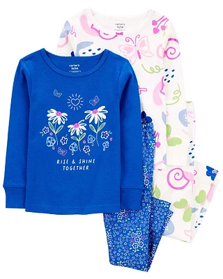 Carter's Four Piece Blue Floral Print Pajamas Blue
