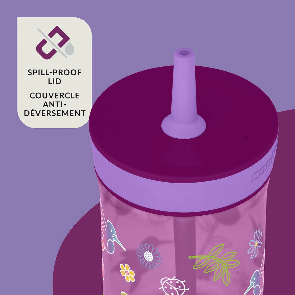 Contigo Kids Leighton Spill-Proof Tumbler with Straw, Grape Tulips, 14 oz