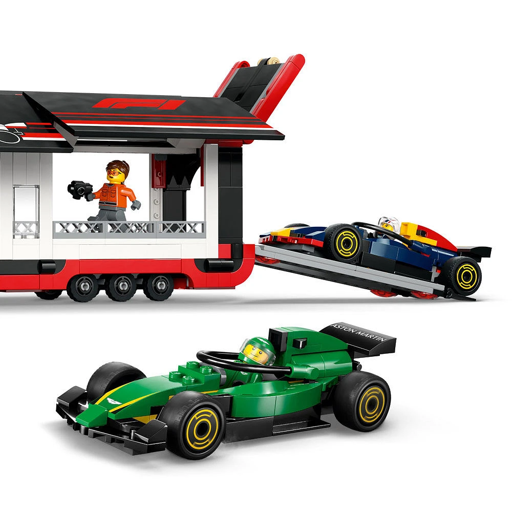 LEGO City F1 Truck with RB20 & AMR24 F1 Cars - Model Car Building Toy Set for Kids, Boys and Girls - 60445