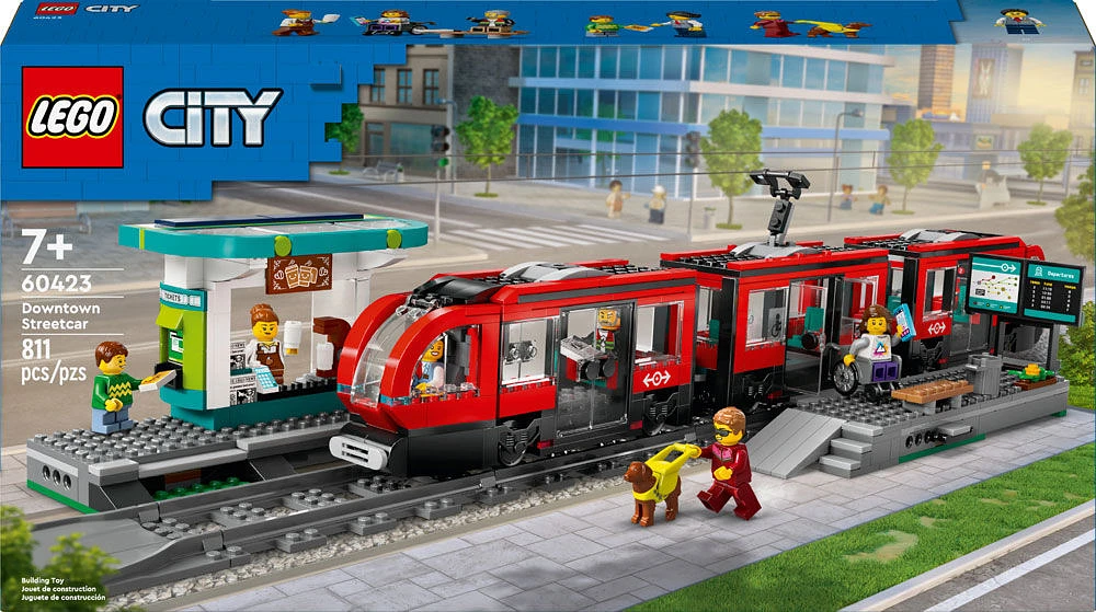 LEGO City Downtown Streetcar and Station Vehicle Toy Playset, Gift for Toy Train, 60423