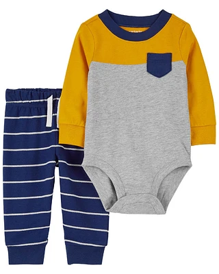 Carter's Two Piece Colorblock Bodysuit Pant Set Navy NB