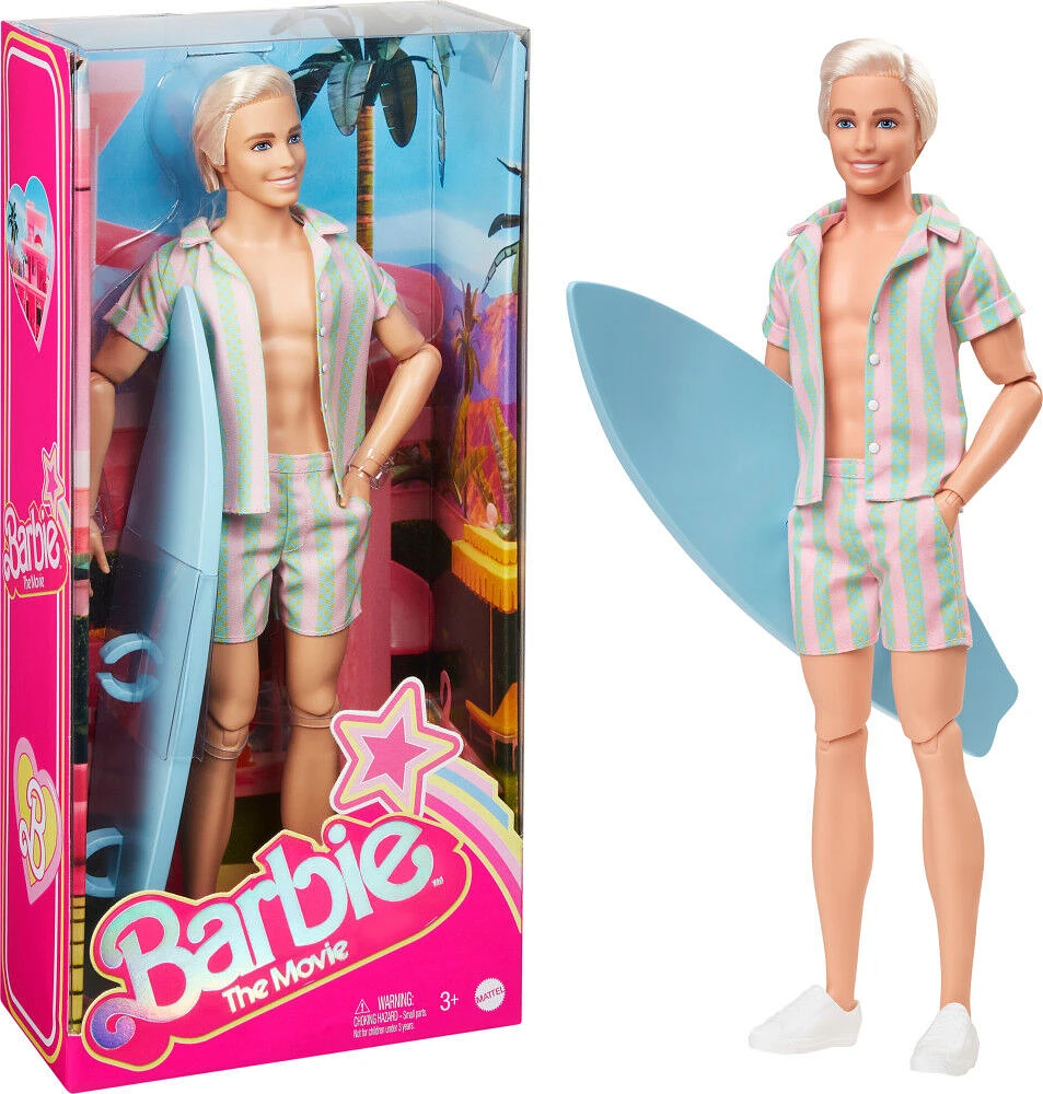 Barbie The Movie Ken Doll Wearing Pastel Striped Beach Matching Set