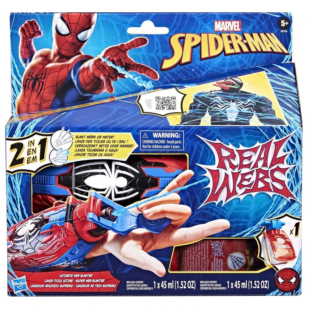 Marvel Spider-Man Real Webs Ultimate Web Blaster, 2-in-1 Blaster, Role Play Toy, Spider-Man Costume, Spider-Man Toys