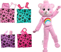 Barbie Cutie Reveal Care Bears Series Doll & Accessories in Cheer Bear Plush Costume, 10 Surprises