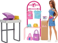 Barbie - Coffret de jeu - Boutique Créations, poupée brunette, access.