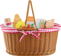 Fisher-Price Wooden Picnic Basket & Food Pretend Play Set for Preschool Kids, 31 Wood Pieces