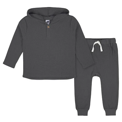 Gerber Childrenswear - 2-Piece Toddler Charcoal Waffle Knit Hoodie & Jogger Set 24M