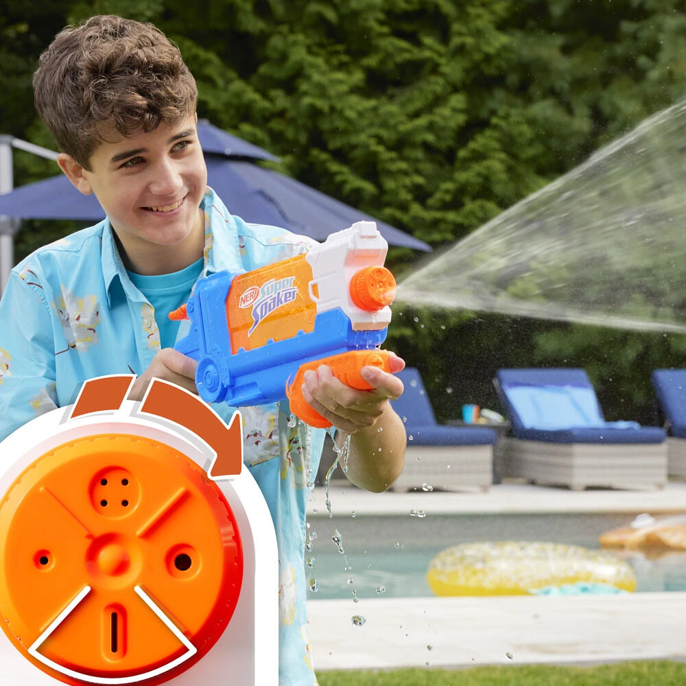 Nerf Super Soaker Flip Fill, blaster à eau avec 4 styles de jet, remplissage rapide, capacité de 887 mL d'eau, jouets d'eau