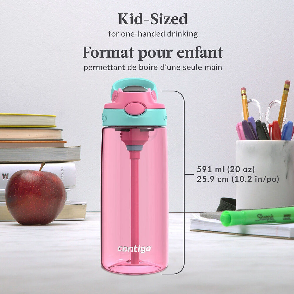 Contigo Aubrey Kids Leak-Proof Spill-Proof Water Bottle, Azalea Jade Vine, 20 oz