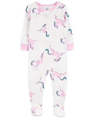 Carter's One Piece Pink Unicorn Footed Pajama White