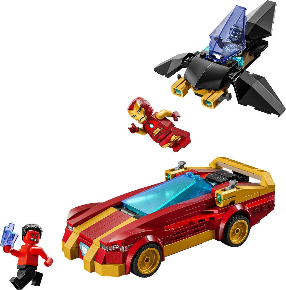 LEGO Marvel La voiture d'Iron Man et Black Panther contre Hulk rouge, Ensemble de jeu à construire avec avec figurines 76310