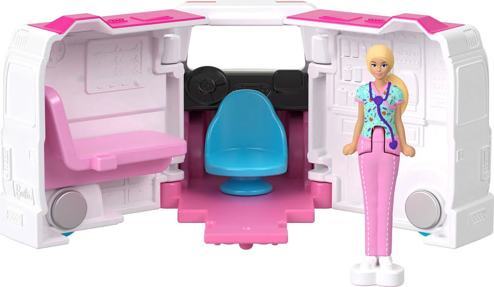 Barbie Mini BarbieLand Doll & Vehicle Set with 1.5-inch Doll, Color-Change Care Clinic