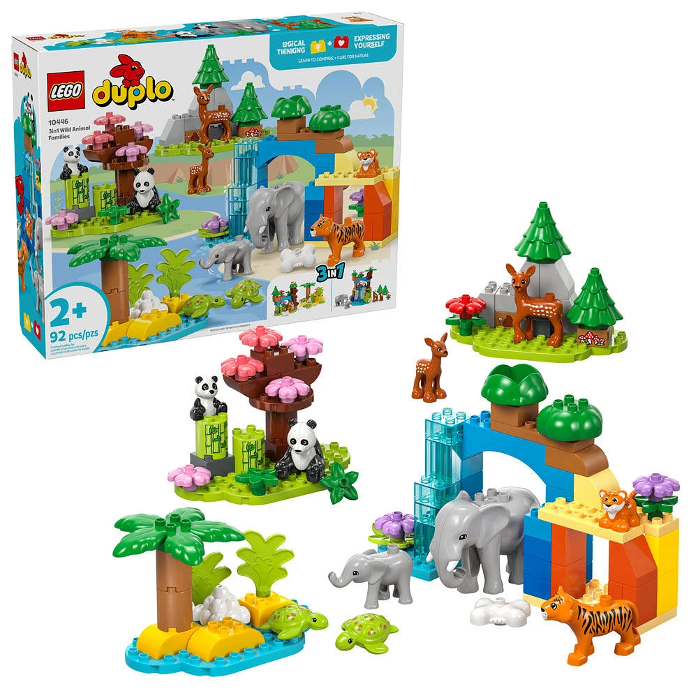 LEGO DUPLO Ma ville Familles d'animaux sauvages 3-en-1, Jouet d'apprentissage pour tout-petits avec 10 figurines d'animaux 10446