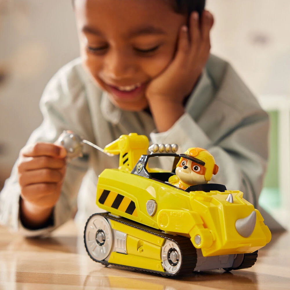 PAW Patrol Jungle Pups, Rubble's Rhino Vehicle, Camion avec figurine articulée à collectionner