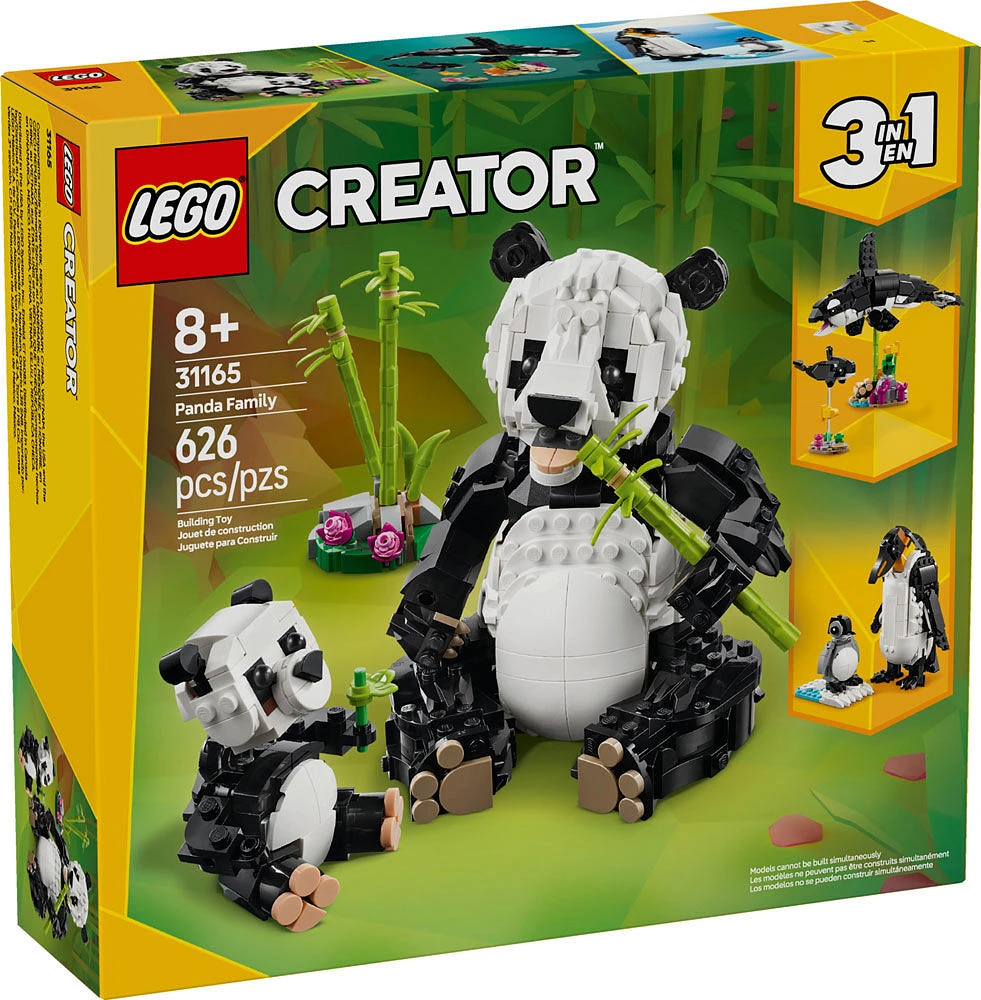 LEGO Creator 3en1 Les animaux sauvages : la famille de pandas, Ensemble de jeu, Se transforme en orque ou en pingouin 31165