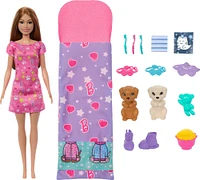 Barbie-Soirée Pyjama Chiots-Coffret poupée, 2chiots, 11accessoires