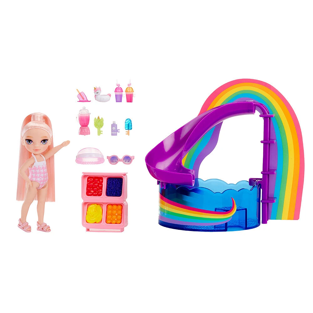 Rainbow High Littles Pool Day Playset + Small Doll (Pink 5.5")