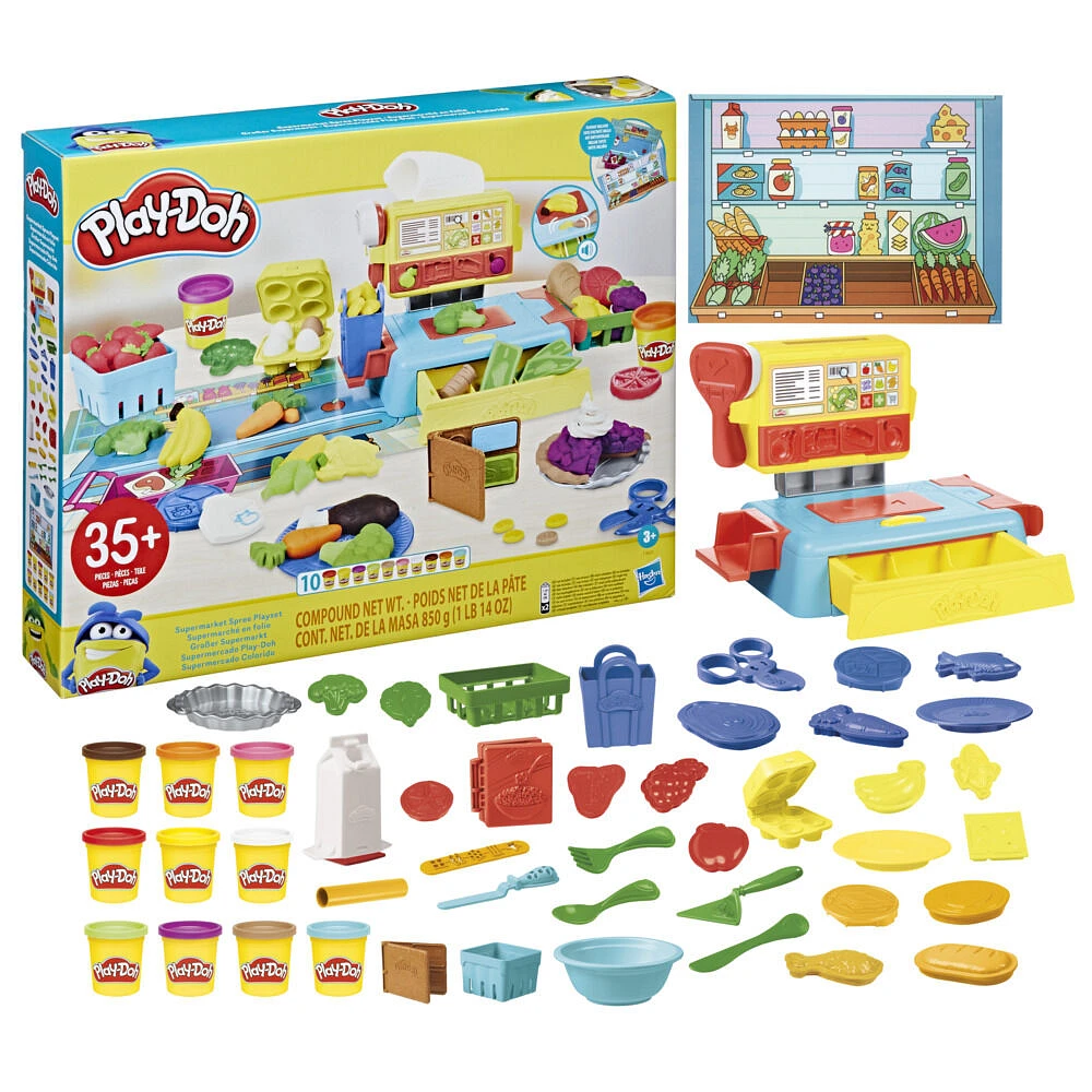 Supermarché en folie Play-Doh avec caisse enregistreuse, 37 pièces et 10 pots