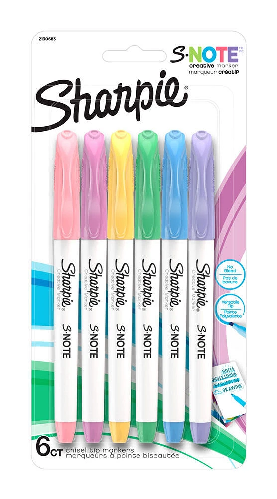 Marqueurs créatifs S-Note de Sharpie, coul. variées, paquet de 6