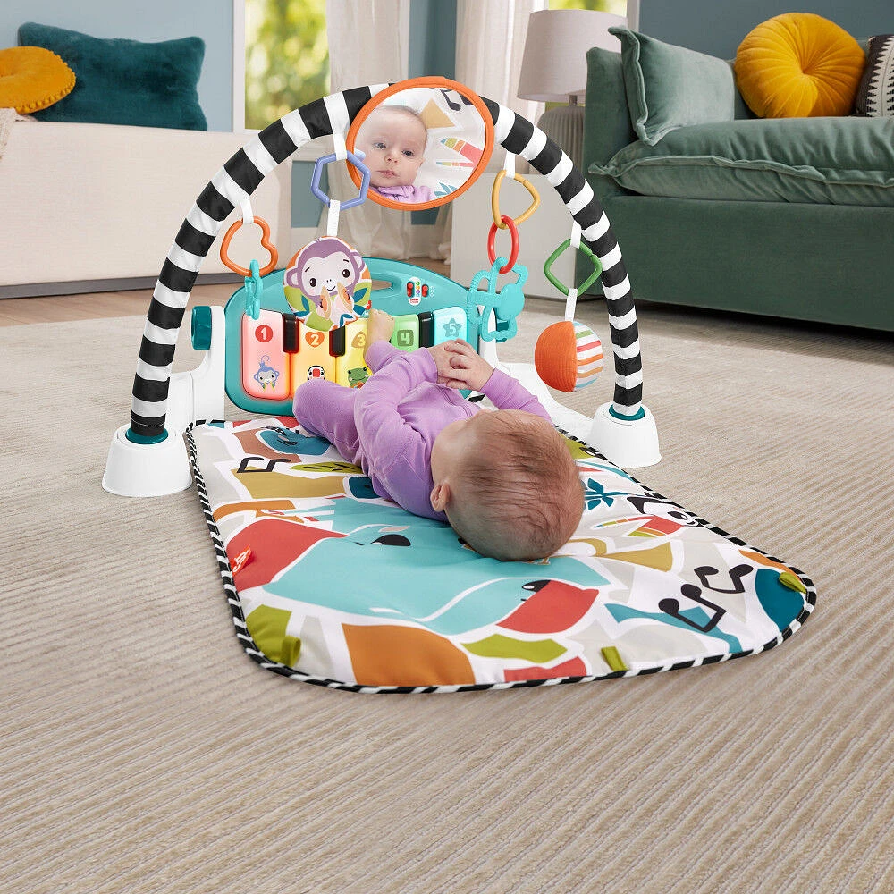 Fisher-Price - Tapis piano Lumières et Apprentissage, pour bébé, bleu - Édition anglaise