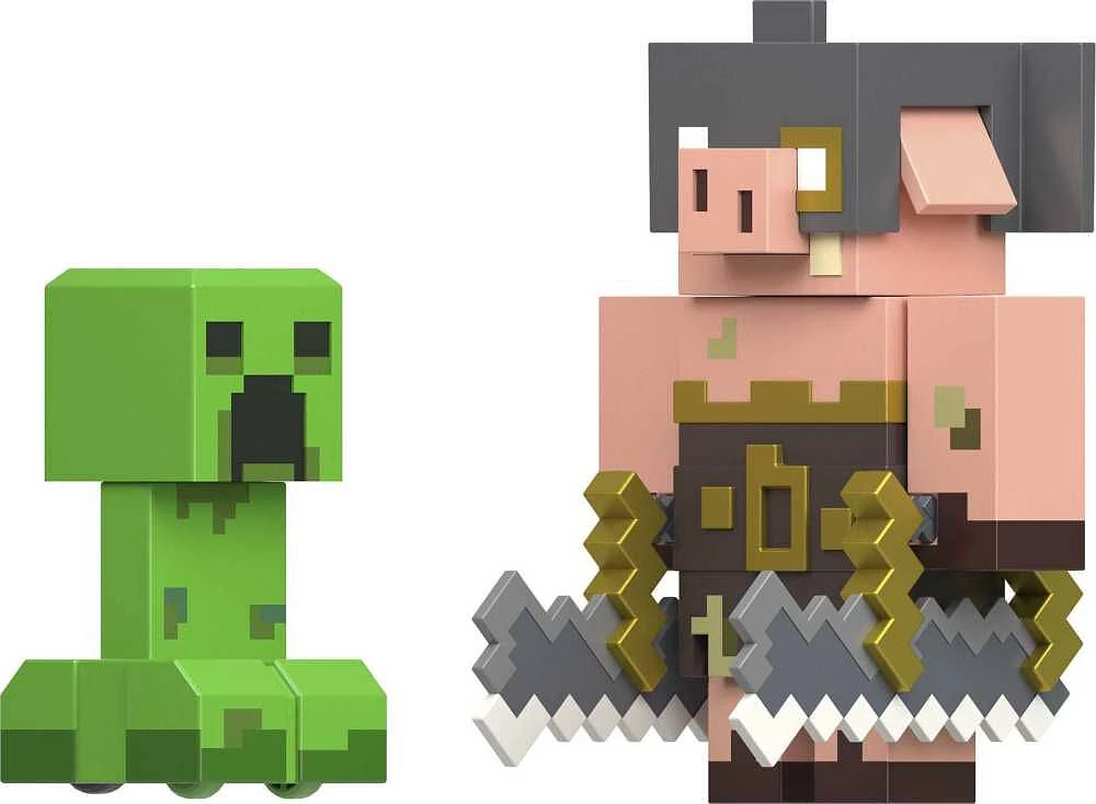 Minecraft Legends Creeper vs Piglin Bruiser Figures