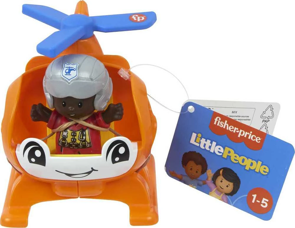 Fisher-Price Little People Helicopter Toy and Pilot Figure Set for Toddlers, 2 Pieces