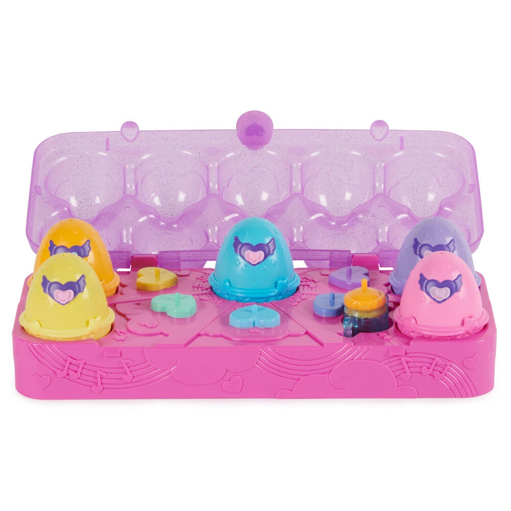 Hatchimals Alive, Egg Carton Jouet avec 5 mini figurines dans des oeufs qui éclosent tout seuls, 11 accessoires