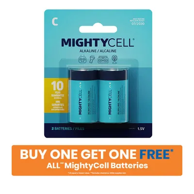 MightyCell 2 Pack C Alkaline Batteries