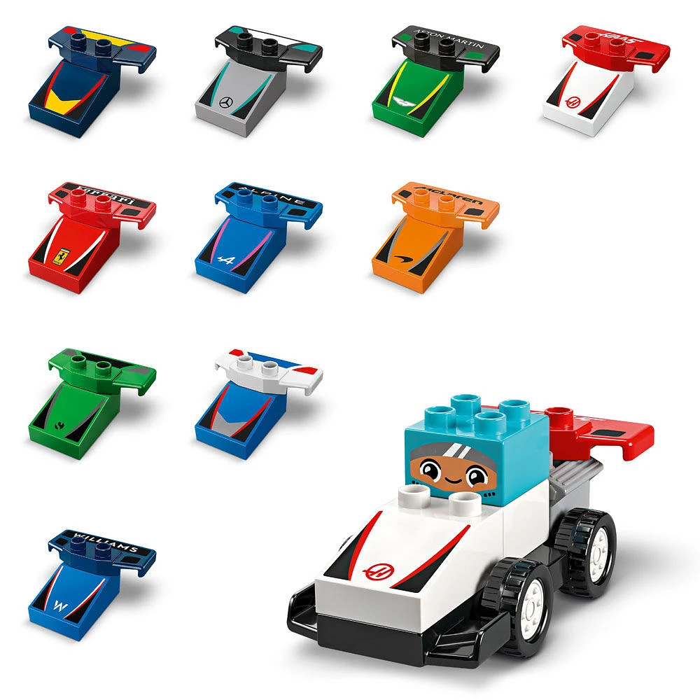 LEGO DUPLO Town F1 Team Race Cars & Drivers Building Toy Playset - Toddler Toy Cars for Pretend Play - 10445